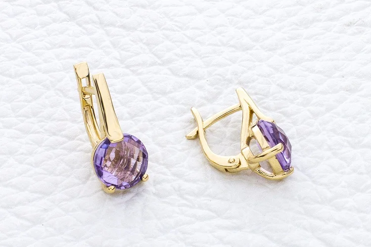 Серьги из жёлтого золота с 2 аметистами