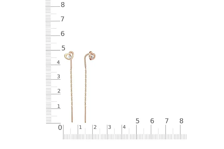 Серьги-продёвки Сердца из красного золота с 2 фианитами