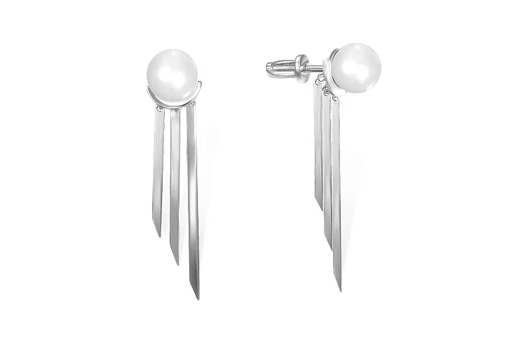 Серьги-пусеты из белого золота с 2 жемчужинами