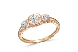 Кольцо Квадрат из красного золота с 19 бриллиантами