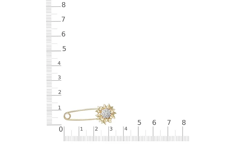 Булавка Цветок из жёлтого золота с 22 фианитами