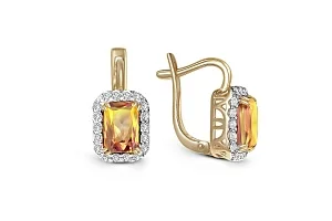 Серьги из жёлтого золота с 2 цитринами и 36 фианитами