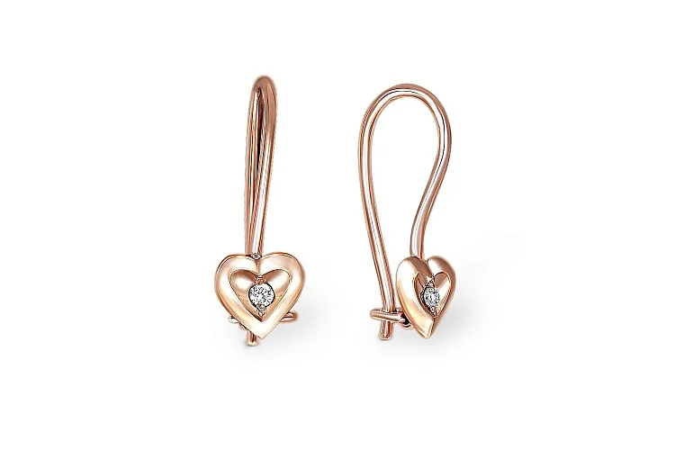 Детские серьги Сердца из красного золота с 2 бриллиантами