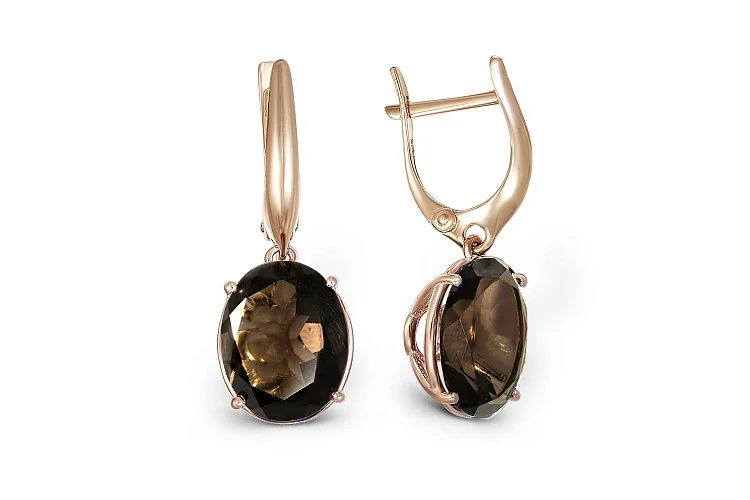 Серьги из красного золота с 2 раухтопазами