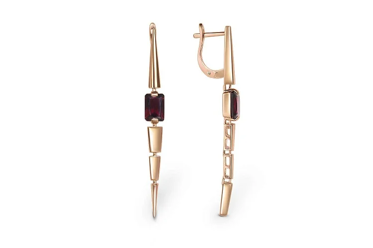 Серьги из красного золота с 2 гранатами