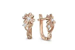 Серьги Цветы из красного золота с 4 фианитами