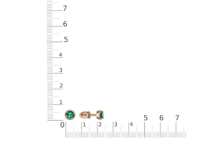 Серьги-пусеты из красного золота с 2 изумрудами