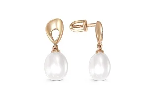 Серьги-пусеты из красного золота с 2 жемчужинами