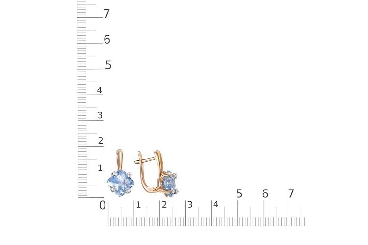 Серьги из красного золота с 2 топазами sky и 8 фианитами