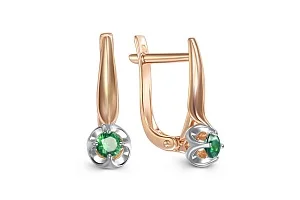 Серьги из красного золота с 2 изумрудами