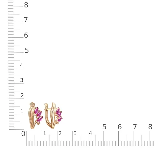 Серьги Веточки из красного золота с 6 рубинами