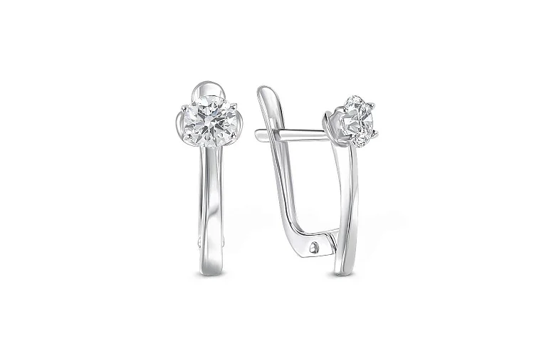 Серьги из белого золота с 2 фианитами