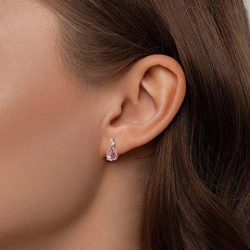 Серьги из красного золота с 2 аметистами и 8 фианитами