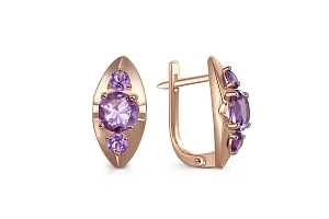 Серьги из красного золота с 6 аметистами