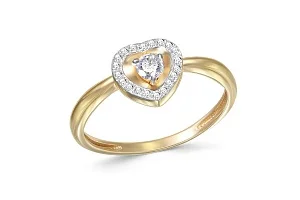 Кольцо Сердце из жёлтого золота с 21 фианитами