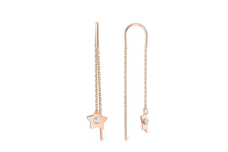 Серьги-продёвки из красного золота с 2 бриллиантами