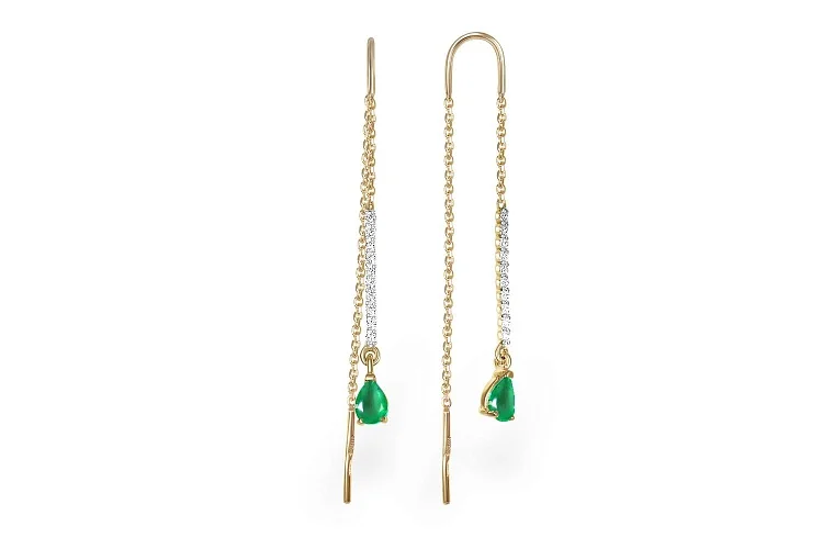 Серьги-продёвки Дорожки из жёлтого золота с 2 агатами и 20 фианитами