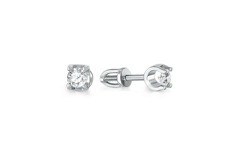 Серьги-пусеты из белого золота с 2 бриллиантами