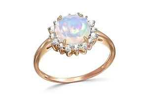 Кольцо из красного золота с опалом и 16 фианитами