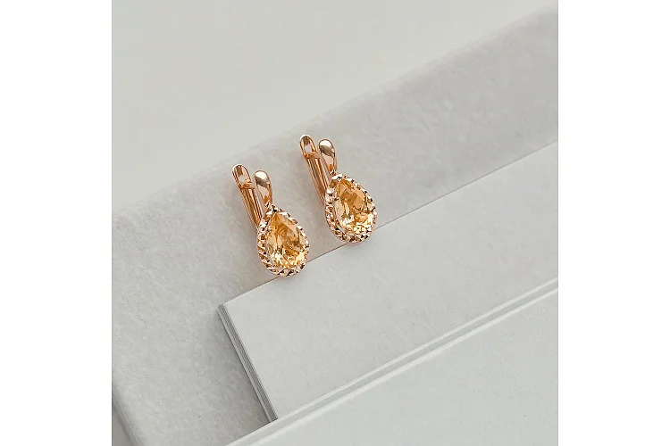 Серьги из красного золота с 2 цитринами