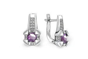 Серьги из белого золота с 2 аметистами и 24 фианитами