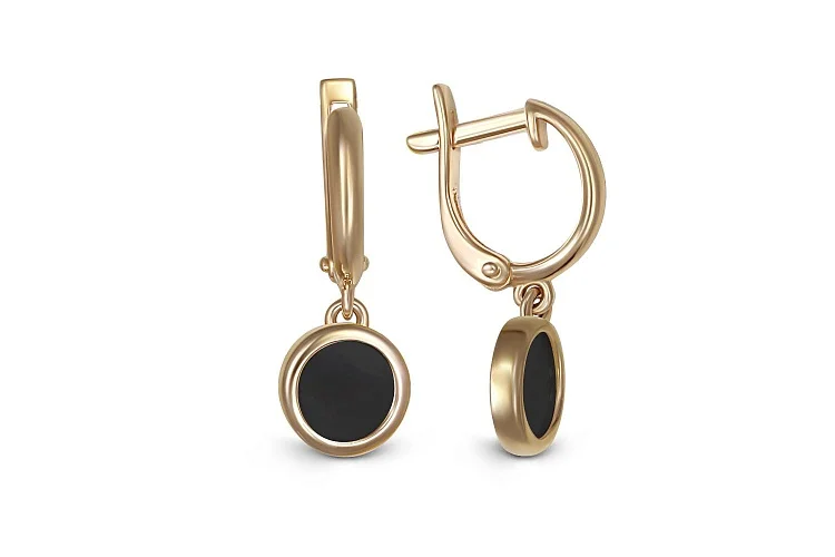 Детские серьги из жёлтого золота с 2 ониксами