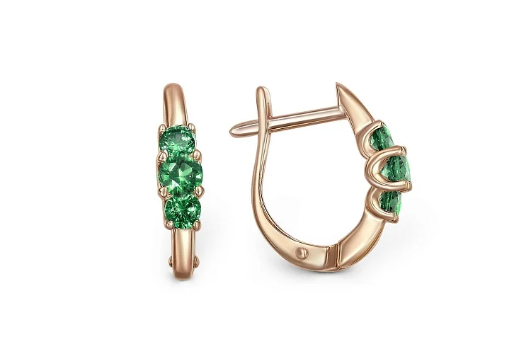 Серьги из красного золота с 6 изумрудами