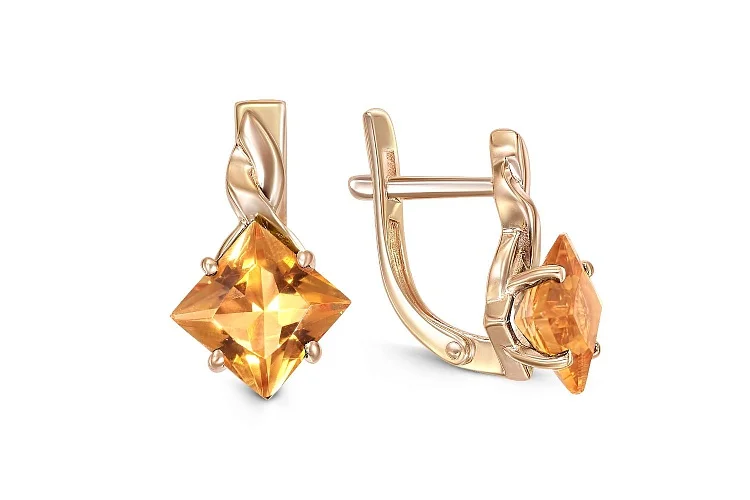Серьги из красного золота с 2 цитринами