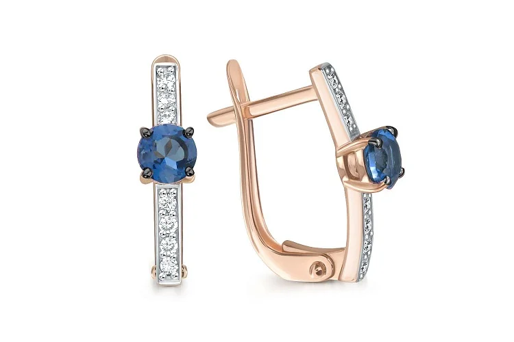 Серьги из красного золота с 2 топазами лондон и 14 фианитами