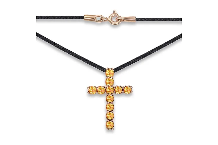 Колье Крест из красного золота с 11 цитринами
