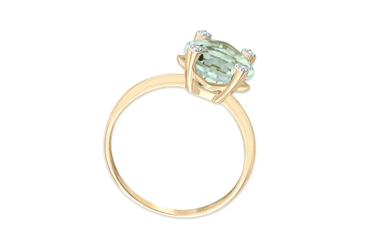 Кольцо из жёлтого золота с аметистом и 4 фианитами