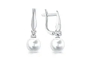 Серьги из белого золота с 2 жемчужинами и 12 бриллиантами