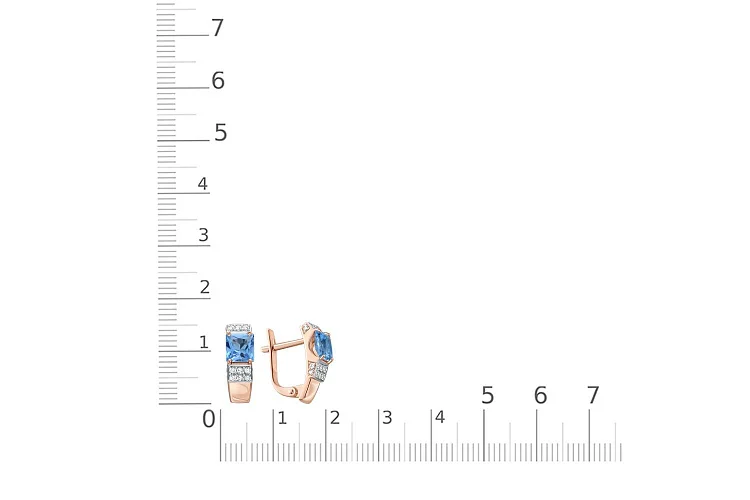 Серьги из красного золота с 2 топазами swiss и 30 фианитами