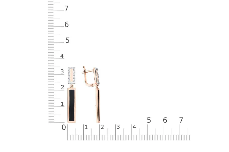 Серьги Прямоугольники из красного золота с 2 ониксами и 48 бриллиантами