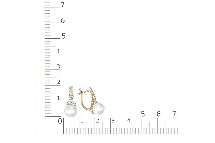 Серьги из красного золота с 2 жемчужинами и 16 бриллиантами