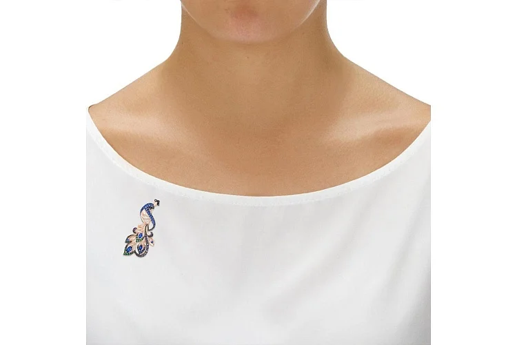 Брошь Птица из красного золота с 87 фианитами