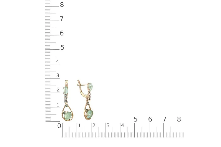 Серьги из красного золота с 4 празиолитами и 10 шпинелями