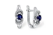Серьги из белого золота с 2 корундами и 24 фианитами
