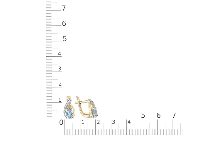 Серьги из жёлтого золота с 2 топазами sky и 12 фианитами