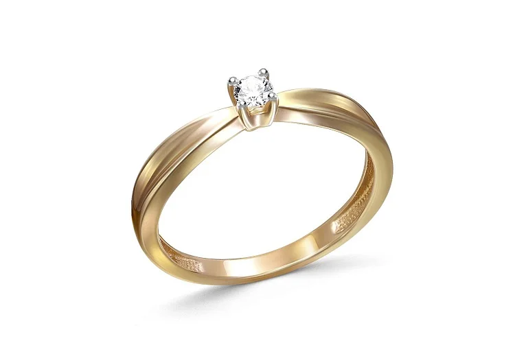 Кольцо из жёлтого золота с фианитом