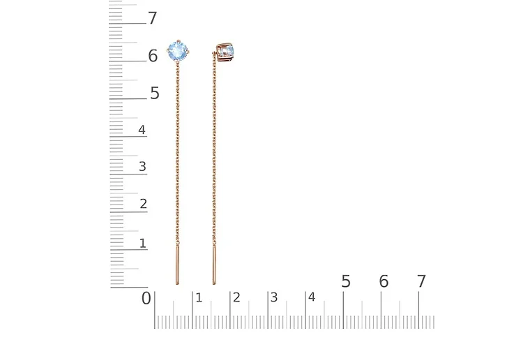 Серьги-продёвки из красного золота с 2 топазами sky