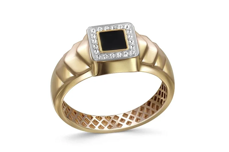 Печатка из жёлтого золота с 20 фианитами