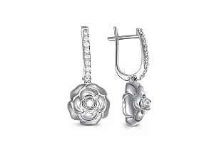 Серьги Цветы из белого золота с 20 фианитами