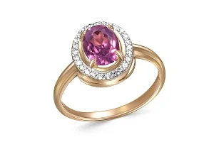 Кольцо из красного золота с родолитом и 26 фианитами