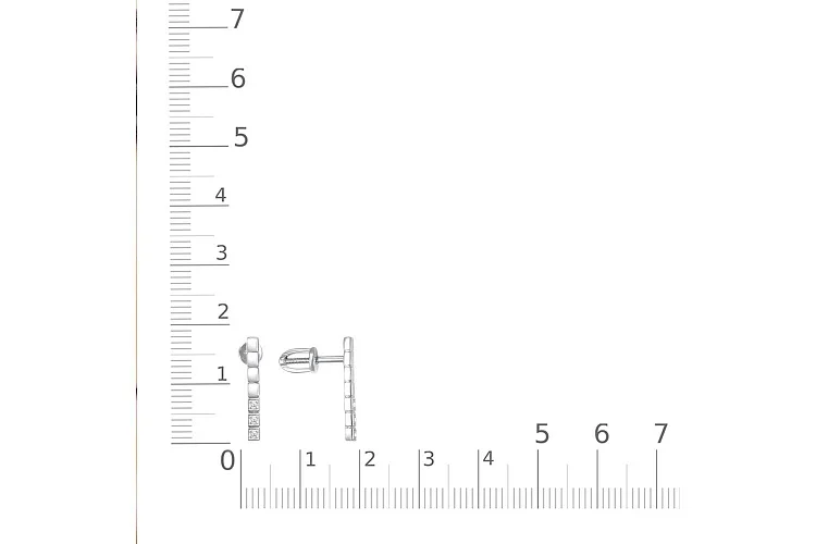 Серьги-пусеты из белого золота с 6 фианитами