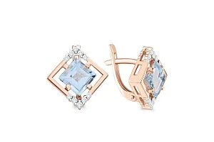 Серьги из красного золота с 2 топазами sky и 20 фианитами