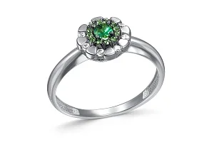 Кольцо Цветок из белого золота с 13 изумрудами и 8 бриллиантами