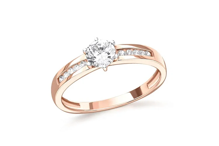 Кольцо из красного золота с 11 фианитами