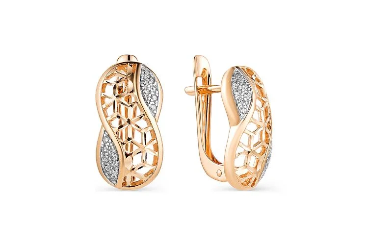 Серьги из красного золота с 28 фианитами