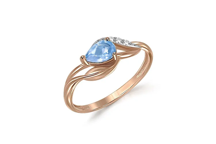Кольцо из красного золота с топазом swiss и 3 фианитами